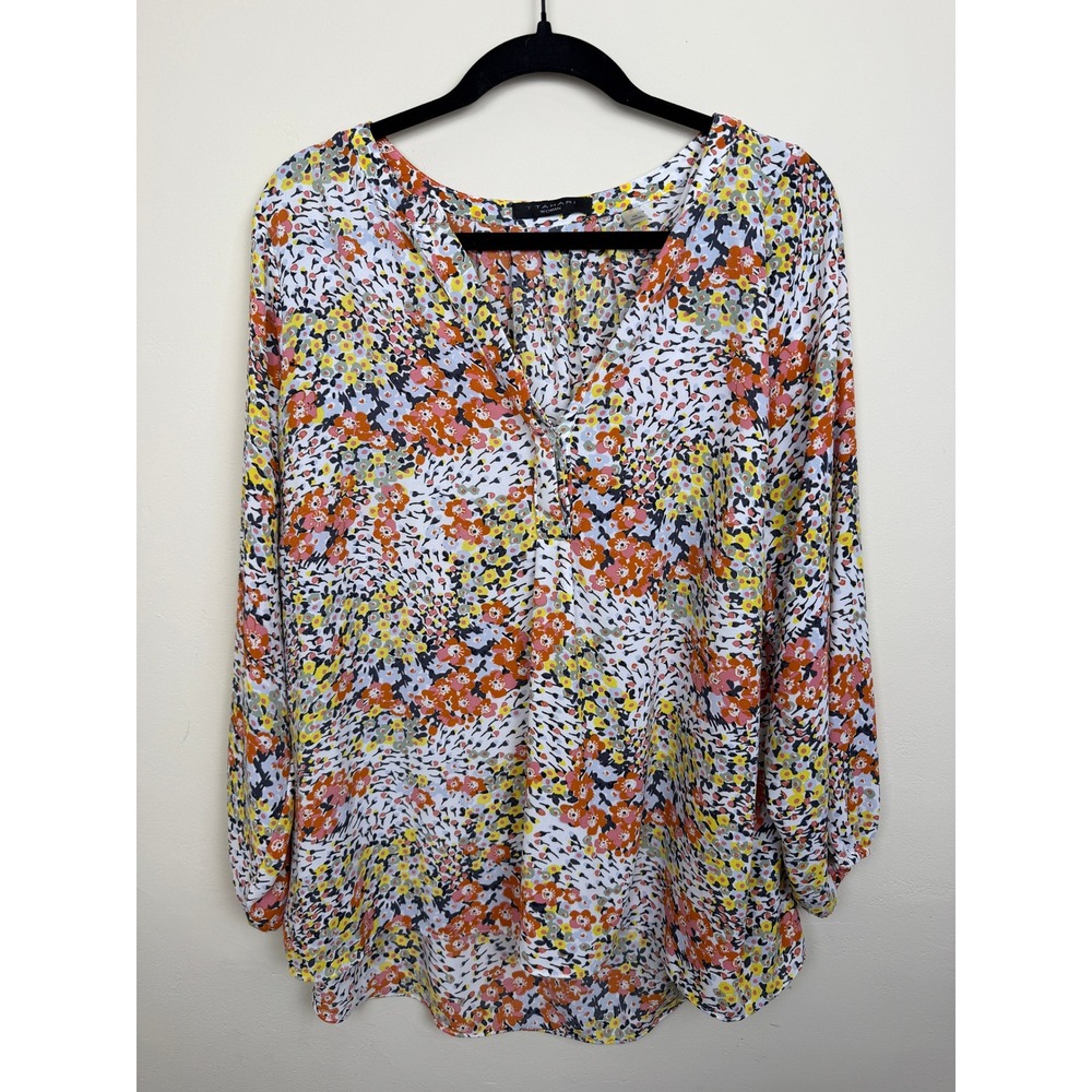 Women's Blouse 1X Multicolor Floral V Neck Long Sleeve Boho Romantic